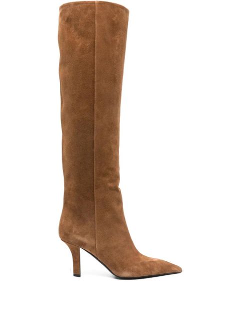 Amina Muaddi Brenda 80 calf suede knee-high boot 80mm - Brown - zdjęcie produktu nr 1