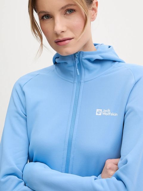 Jack Wolfskin bluza sportowa Baiselberg kolor niebieski z kapturem gładka 1710772