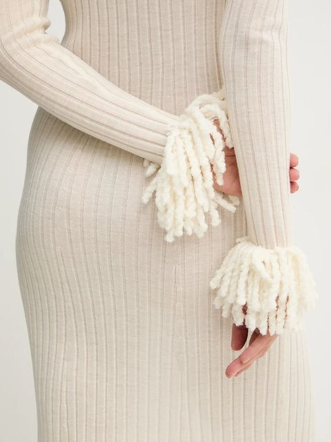 Simona Corsellini sukienka wełniana kolor beżowy maxi dopasowana A25CPABO0201