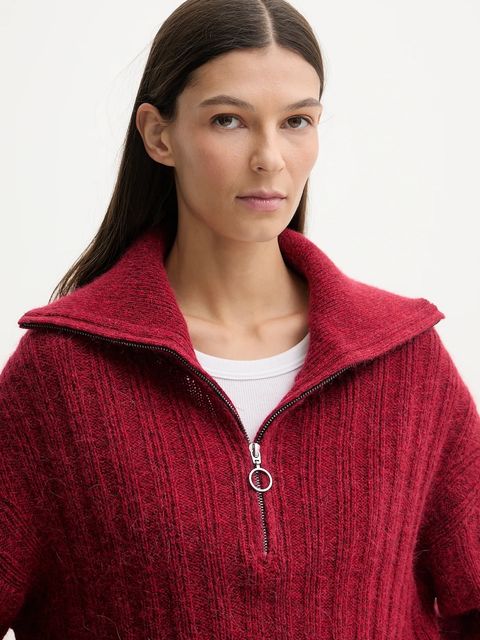 Marc O'Polo sweter z dodatkiem wełny damski kolor czerwony z półgolfem 5000007474