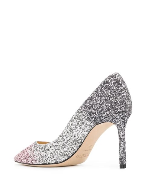 Jimmy Choo Romy 85mm glitter-embellished pumps - Silver