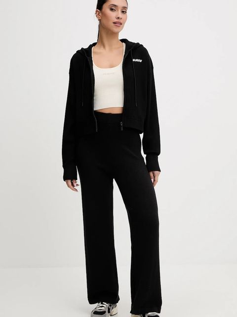 Guess bluza z domieszką wełny FLAMINIA kolor czarny z kapturem gładka V5BR05 Z3JD2 - zdjęcie produktu nr 2