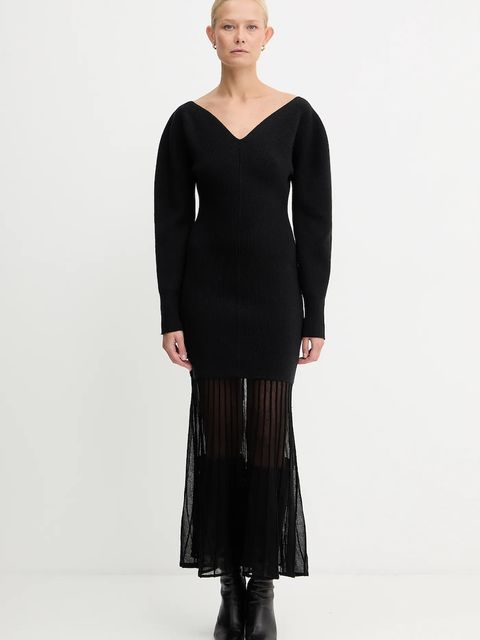 BOSS sukienka z dodatkiem wełny kolor czarny midi dopasowana 50550771 - zdjęcie produktu nr 1