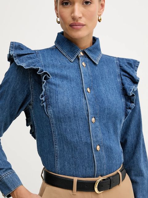 Sisley koszula bawełniana damska kolor granatowy regular z kołnierzykiem klasycznym 53GELQ09N