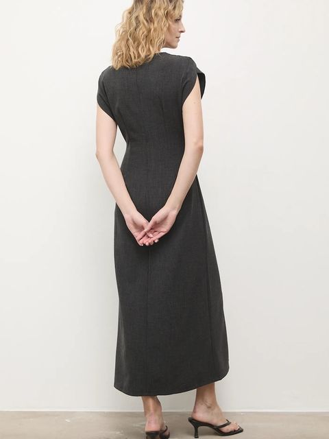 Answear.LAB sukienka kolor szary maxi prosta