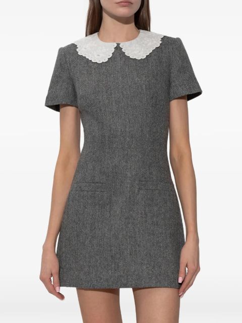 Self-Portrait Herringbone lace collar mini dress - Grey