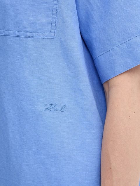 Karl Lagerfeld koszula lniana damska kolor niebieski relaxed z kołnierzykiem klasycznym A2W11012