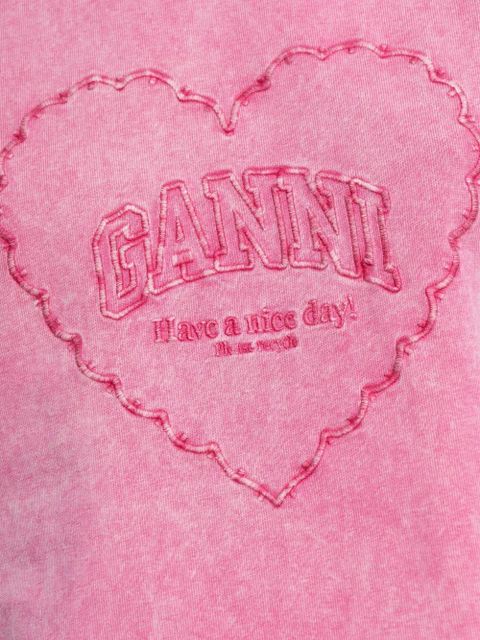 GANNI heart-embroidered T-shirt - Pink