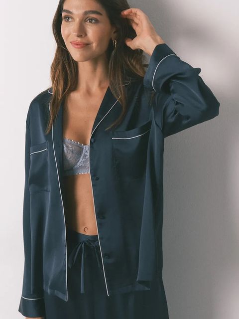 women'secret piżama damska kolor granatowy satynowa 2542471