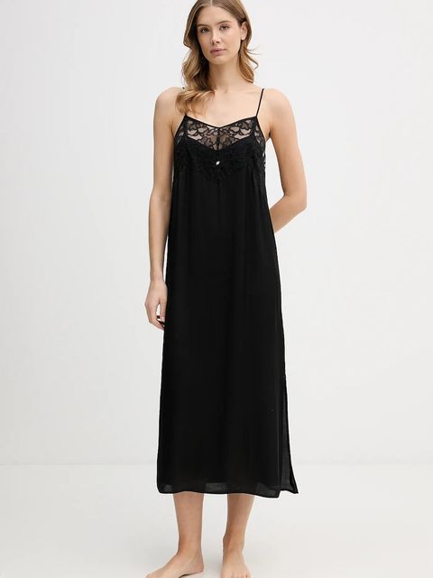 BOSS koszulka nocna Blossom Nightie damska kolor czarny satynowa 50557139 - zdjęcie produktu nr 1