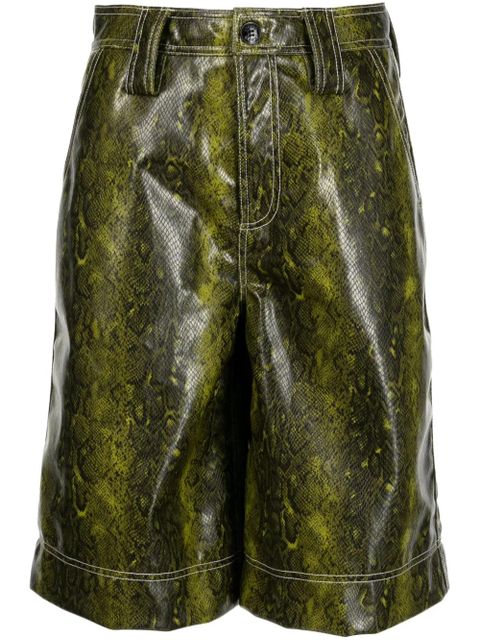 GANNI snake-print faux-leather shorts - Green - zdjęcie produktu nr 1