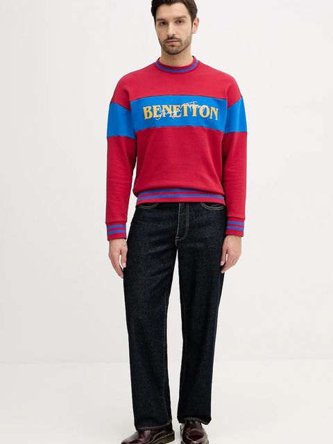 United Colors of Benetton bluza bawełniana x Stranger Things kolor bordowy z nadrukiem 342ZU10BA