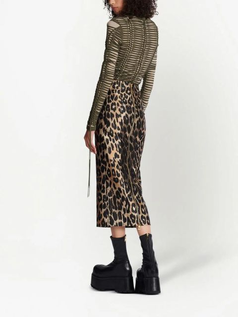 Balmain leopard-print straight skirt - Brown