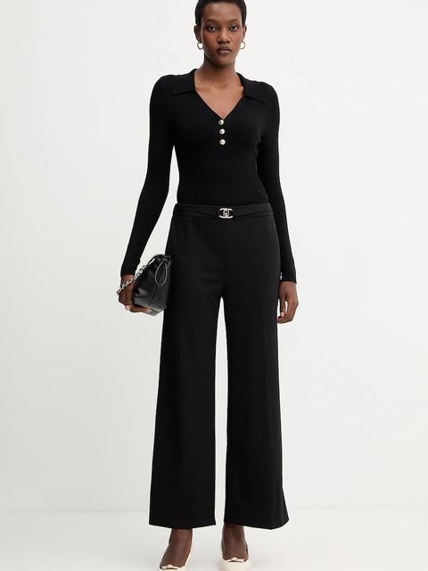 Liu Jo spodnie damskie kolor czarny szerokie high waist MF5260 J1930 - zdjęcie produktu nr 2