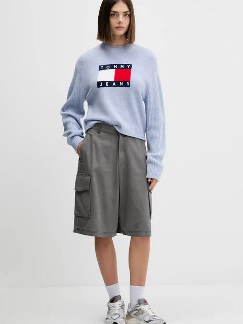 adidas Originals szorty jeansowe Cargo Jorts damskie kolor szary gładkie high waist JD0139