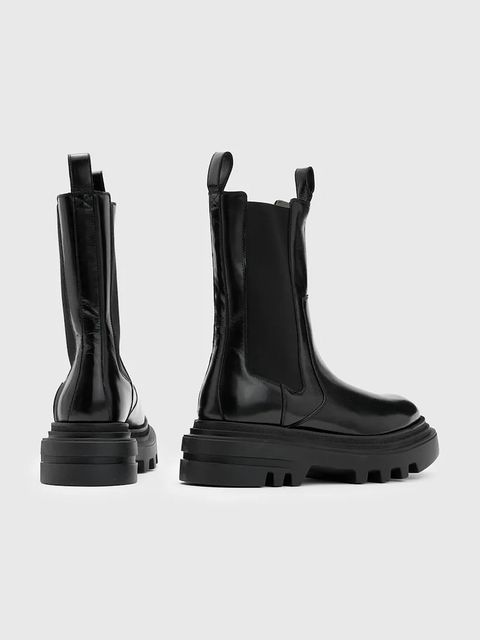 AllSaints sztyblety skórzane Alex Boot damskie kolor czarny na platformie W062FB