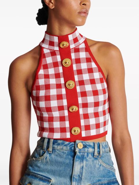 Balmain 5-Button check-pattern crop top - Red