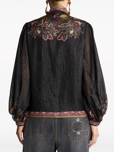 ETRO pussy bow neck twill-print silk blouse - Black