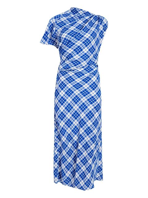 Proenza Schouler Hallie asymmetric-neckline plaid dress - Blue - zdjęcie produktu nr 1