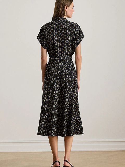 Lauren Ralph Lauren sukienka kolor granatowy midi rozkloszowana 200P03557