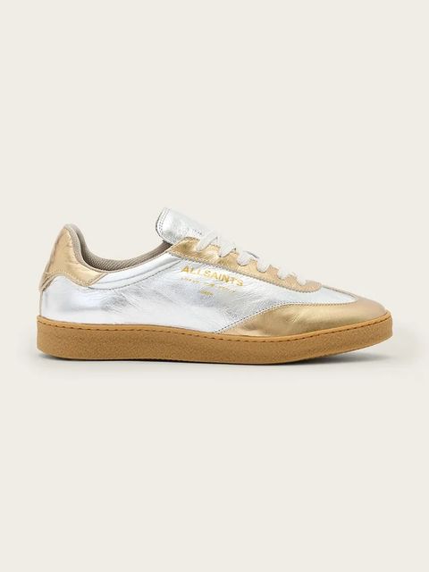 AllSaints sneakersy skórzane Thelma Metallic Sneaker damskie kolor srebrny W072FB - zdjęcie produktu nr 1