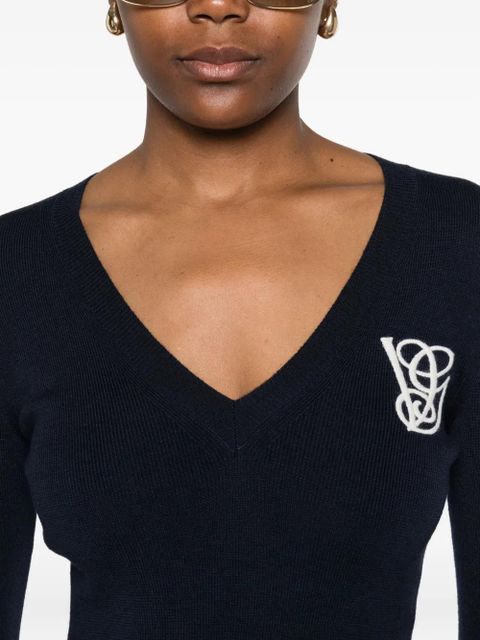Valentino Garavani ruffled V-neck wool sweater - Blue