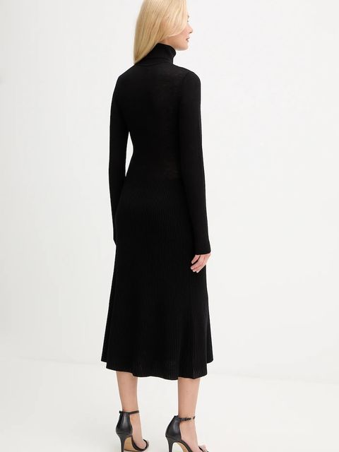 Elisabetta Franchi sukienka z dodatkiem wełny kolor czarny midi rozkloszowana AM30S57E2