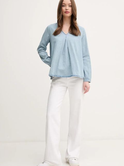 United Colors of Benetton bluzka bawełniana damska kolor niebieski gładka 5RZKDQ0BD