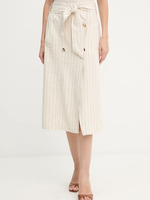 Morgan spódnica z lnem kolor beżowy midi prosta JRIZ.F - zdjęcie produktu nr 1