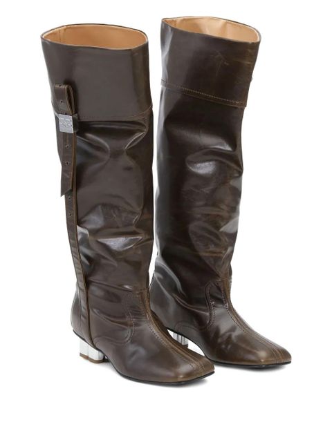 GANNI slouched knee-high leather boots - Green