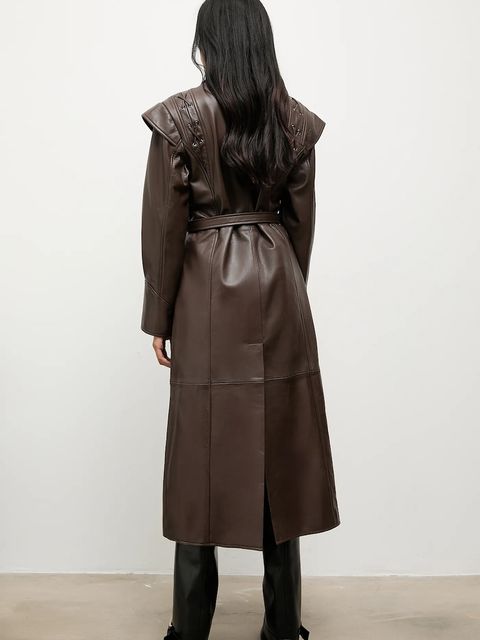 Answear.LAB płaszcz skórzany kolor brązowy - zdjęcie produktu nr 2