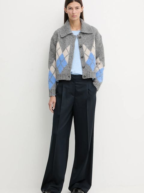 Marc O'Polo spodnie z dodatkiem wełny damskie kolor granatowy proste high waist 600015310005