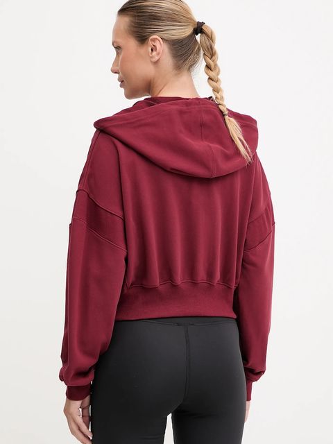 New Balance bluza bawełniana damska kolor bordowy z kapturem gładka WJ51506MHB