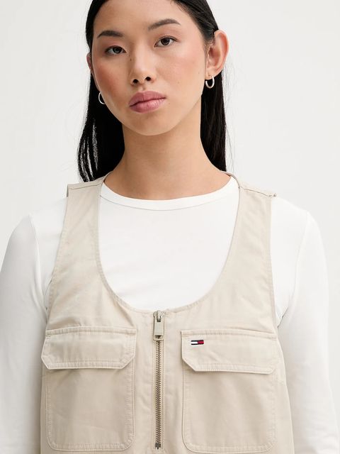 Tommy Jeans sukienka bawełniana kolor beżowy mini rozkloszowana DW0DW21949