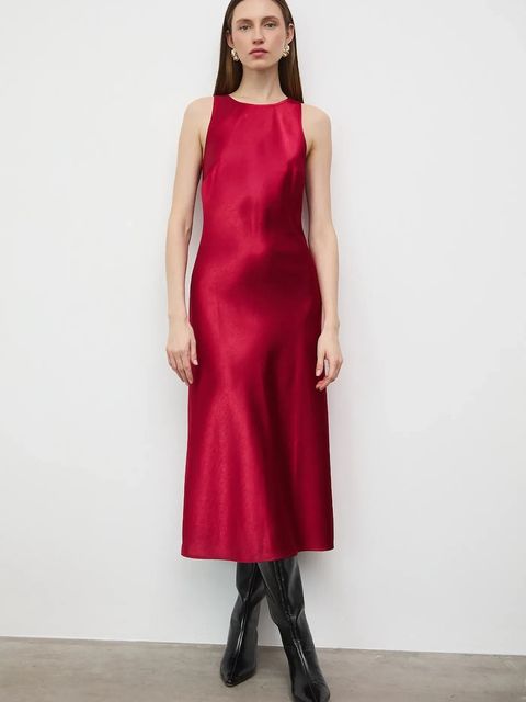 Medicine sukienka damska kolor czerwony midi rozkloszowana - zdjęcie produktu nr 1