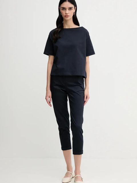 Sisley spodnie damskie kolor granatowy fason cygaretki high waist