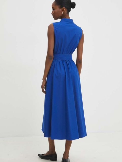 Answear.LAB sukienka kolor niebieski midi rozkloszowana