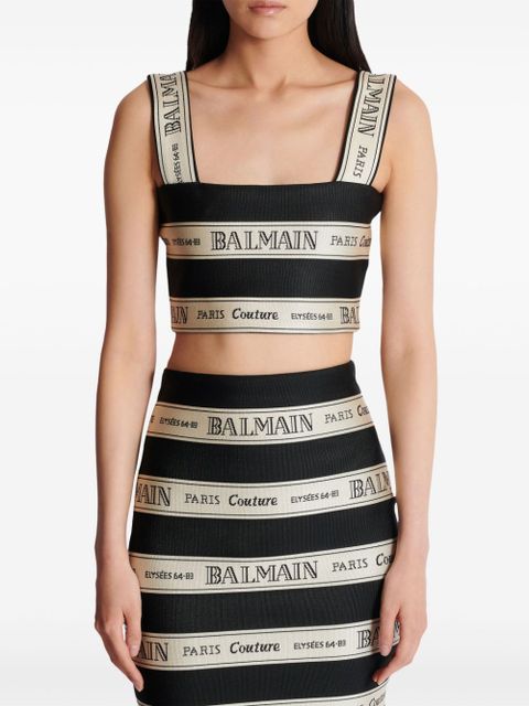 Balmain ribbon-jacquard crop top - Black