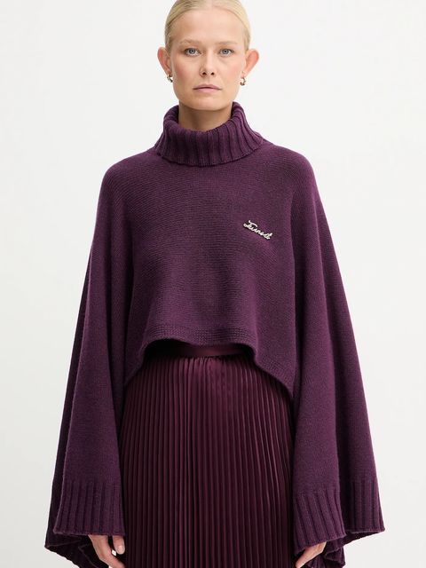 Twinset sweter z dodatkiem wełny damski kolor fioletowy lekki z golfem 252TT3422 - zdjęcie produktu nr 1