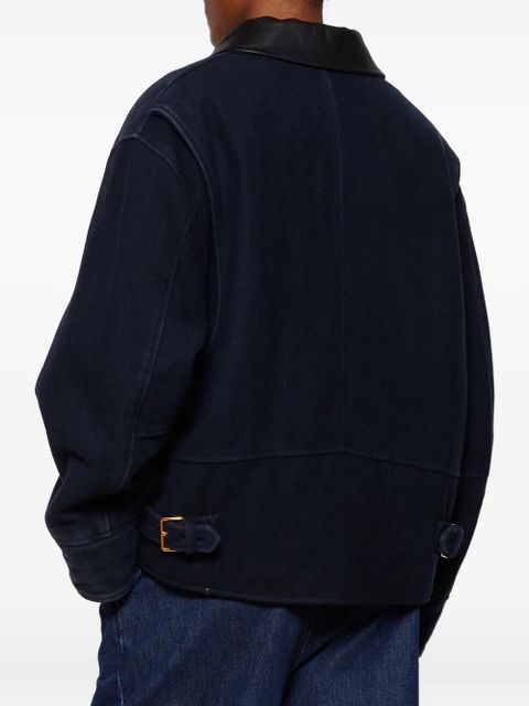 Miu Miu leather-collared padded jacket - Blue