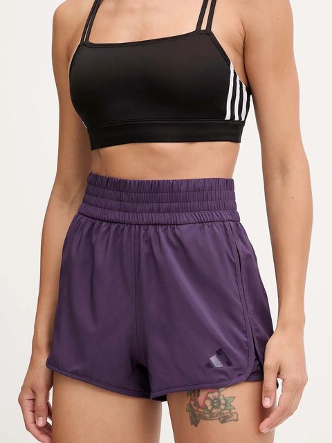 adidas Performance szorty treningowe Pacer damskie kolor fioletowy gładkie high waist JX7300 - zdjęcie produktu nr 1
