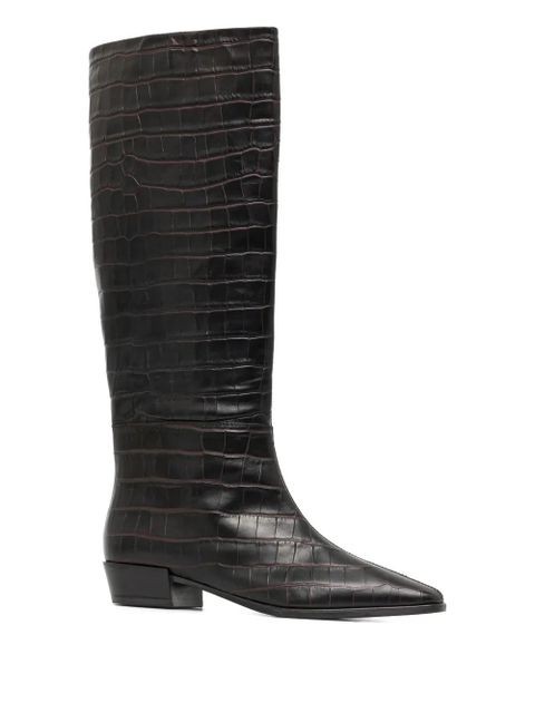 Copenhagen pointed-toe crocodile-effect knee-high boots - Brown