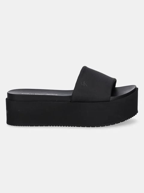 Calvin Klein Jeans klapki FLATFORM SANDAL SLIDE IN NYLON damskie kolor czarny na platformie YW0YW01791 - zdjęcie produktu nr 2