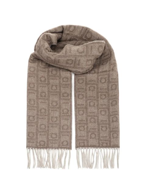 Ferragamo fringe-detail geometric-pattern scarf - Neutrals - zdjęcie produktu nr 1