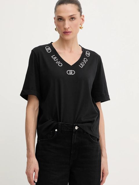 Liu Jo t-shirt bawełniany damski kolor czarny TF5143.JS003 - zdjęcie produktu nr 1