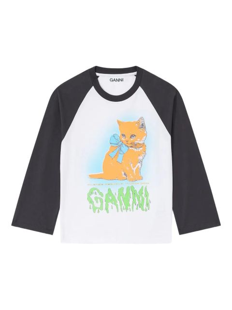 GANNI Kitty-print baseball top - White - zdjęcie produktu nr 1