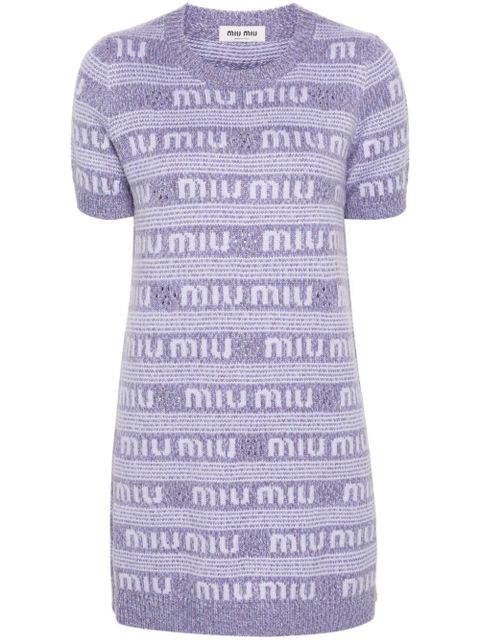 Miu Miu logo-intarsia mini dress - Purple - zdjęcie produktu nr 1
