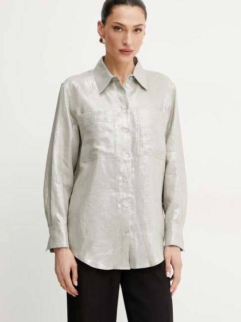 Marella koszula lniana LARIX kolor beżowy regular z kołnierzykiem klasycznym 2513111074200