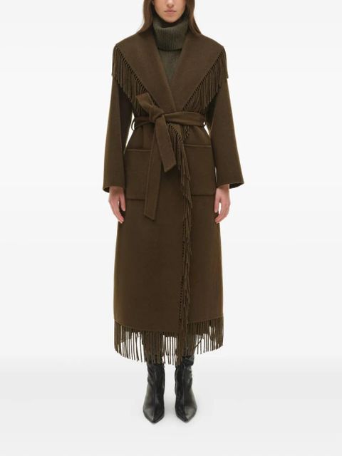 Simkhai fringe-trimmed belted coat - Brown