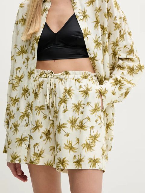 Twinset szorty z domieszką lnu damskie kolor beżowy wzorzyste high waist 251LB2VCC